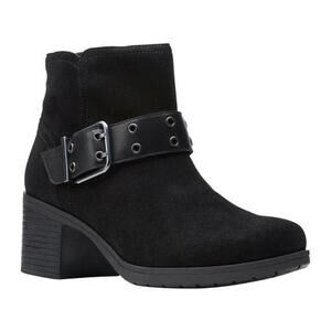 clarks hollis star leather booties black, buckle, cushioned,SIZE 7.5UK I9.5 us